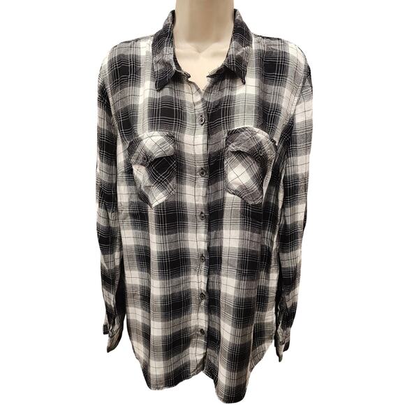 Jessica Simpson XL black white buffalo plaid holiday winter LIGHT flannel button - Picture 2 of 8